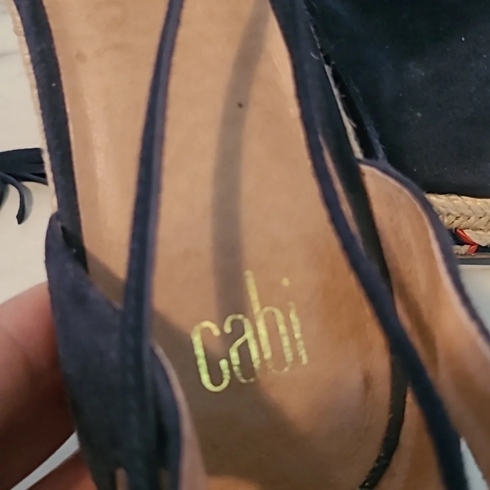 Cabi Isla Leather Suede Navy Blue Wedge Heels Espadrilles Sandals Wmns 7.5 Boho